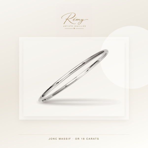 Bracelet jonc massif, fil rond 3 mm, diamètre 63 mm, Or blanc 18k