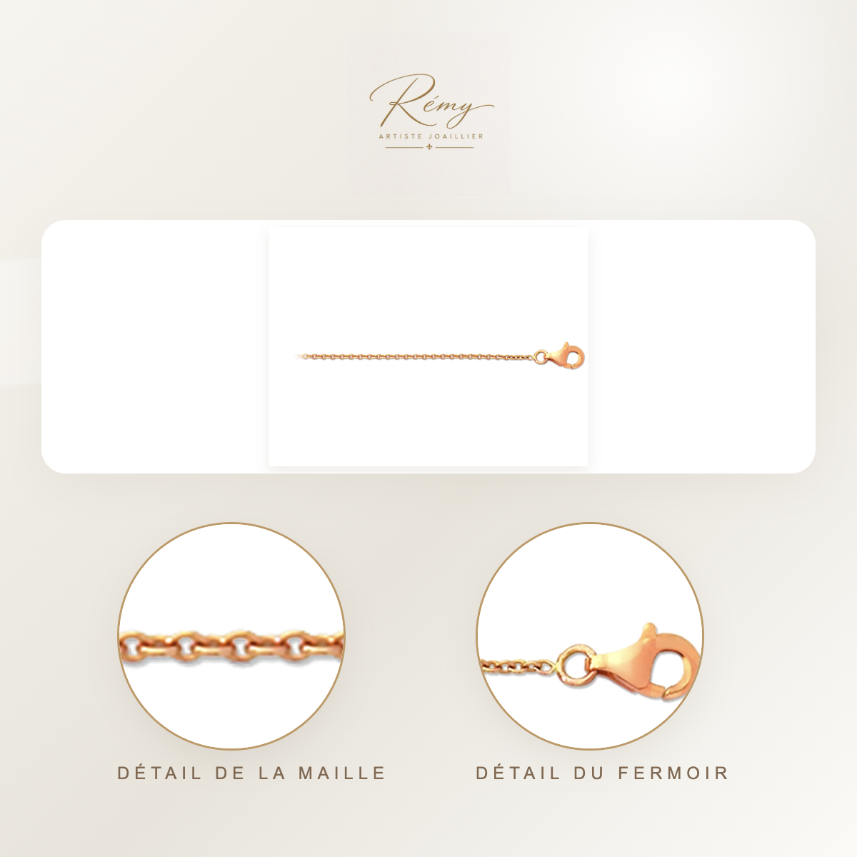 Chaîne maille Forçat ronde 1,10 mm, 45 cm, Or rose 18k