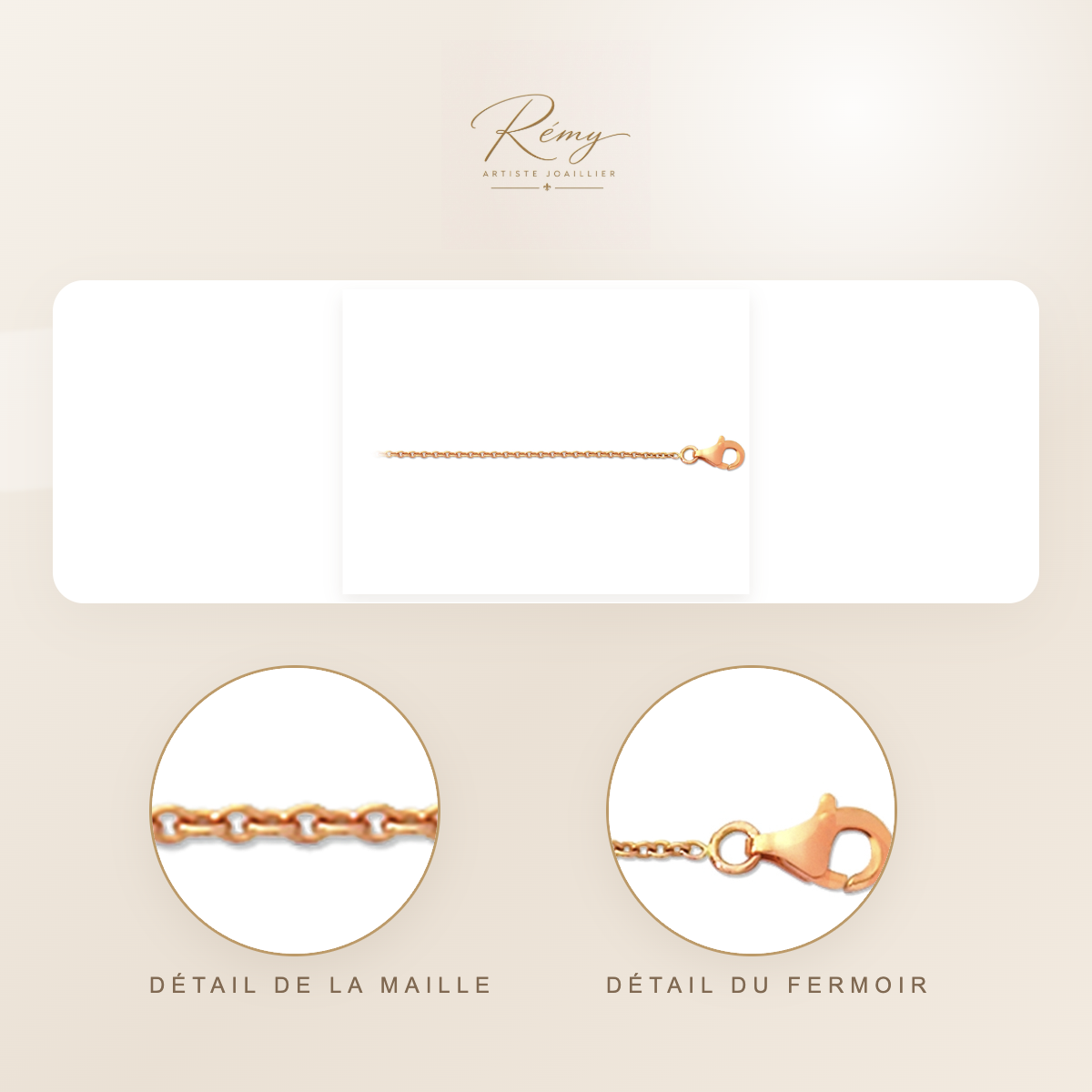 Chaîne maille Forçat ronde 1,30 mm, 45 cm, Or rose 18k