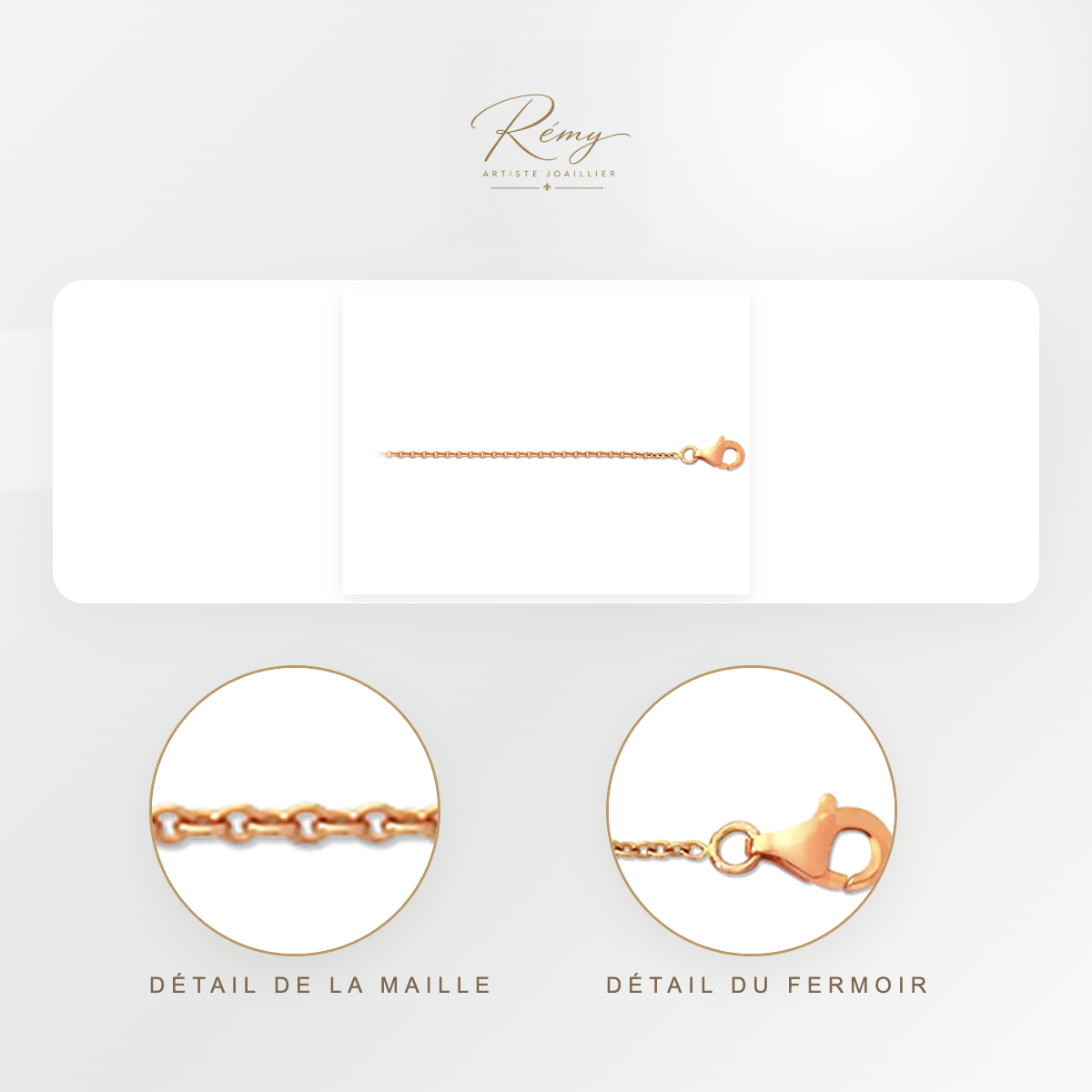Chaîne maille Forçat ronde 1,50 mm, 45 cm, Or rose 18k