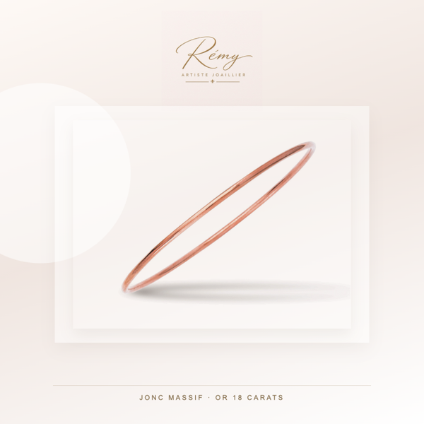 Bracelet jonc massif, fil rond 2 mm, diamètre 60 mm, Or rose 18k