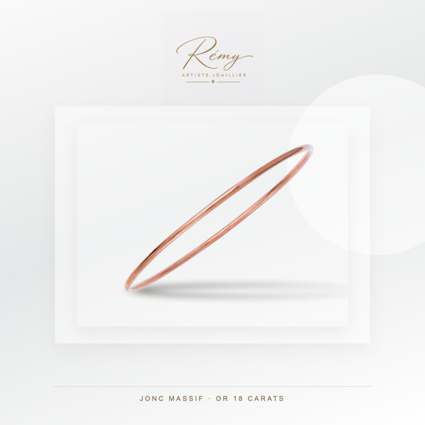 Bracelet jonc massif, fil rond 2 mm, diamètre 58 mm, Or rose 18k