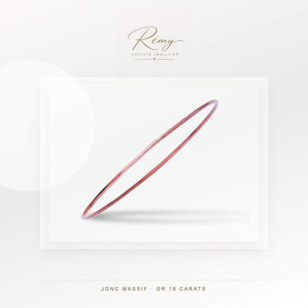Bracelet jonc massif, fil rond 1,5 mm, diamètre 63 mm, Or rose 18k