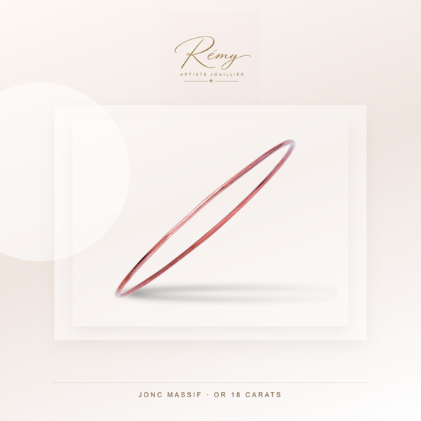 Bracelet jonc massif, fil rond 1,5 mm, diamètre 60 mm, Or rose 18k