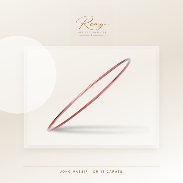 Bracelet jonc massif, fil rond 1,5 mm, diamètre 65 mm, Or rose 18k