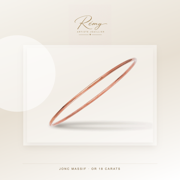 Bracelet jonc massif, fil rond 2 mm, diamètre 65 mm, Or rose 18k