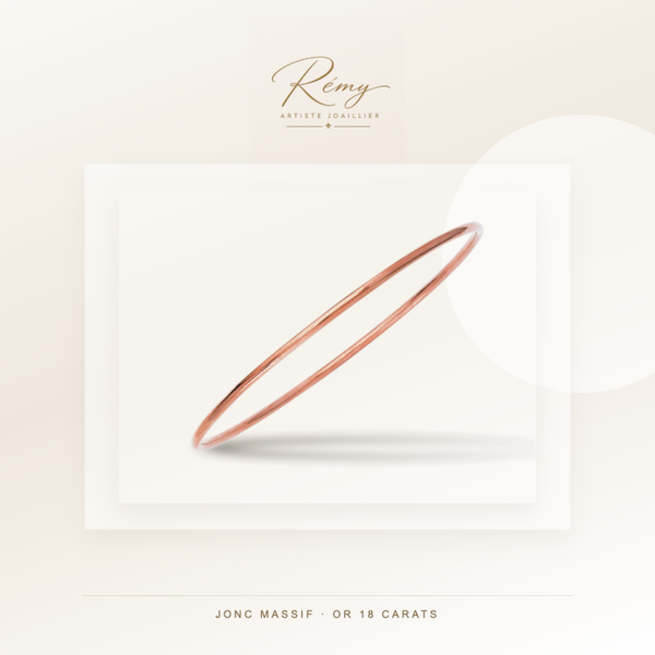 Bracelet jonc massif, fil rond 2,5 mm, diamètre 58 mm, Or rose 18k