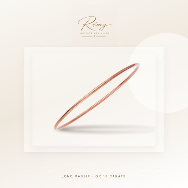 Bracelet jonc massif, fil rond 2,5 mm, diamètre 60 mm, Or rose 18k