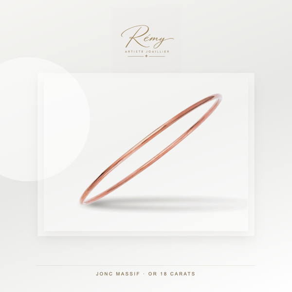 Bracelet jonc massif, fil rond 2,5 mm, diamètre 65 mm, Or rose 18k