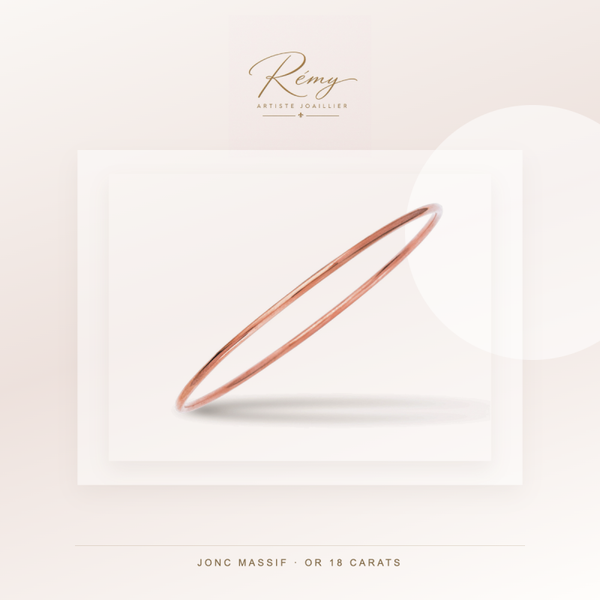Bracelet jonc massif, fil rond 3 mm, diamètre 58 mm, Or rose 18k