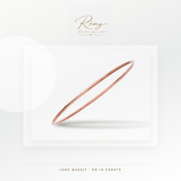 Bracelet jonc massif, fil rond 3 mm, diamètre 60 mm, Or rose 18k