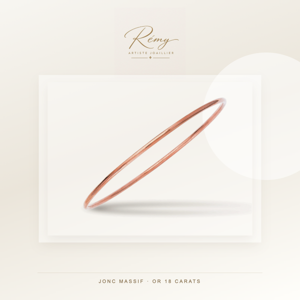 Bracelet jonc massif, fil rond 3 mm, diamètre 63 mm, Or rose 18k