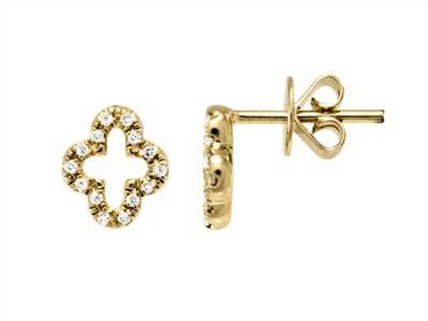 Boucles Trèfle ajouré — or jaune 750 et diamants 0,08 ct