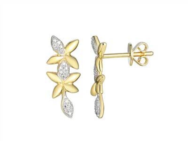 Boucles Fleurs suspendues — or jaune 750 et diamants 0,03 ct
