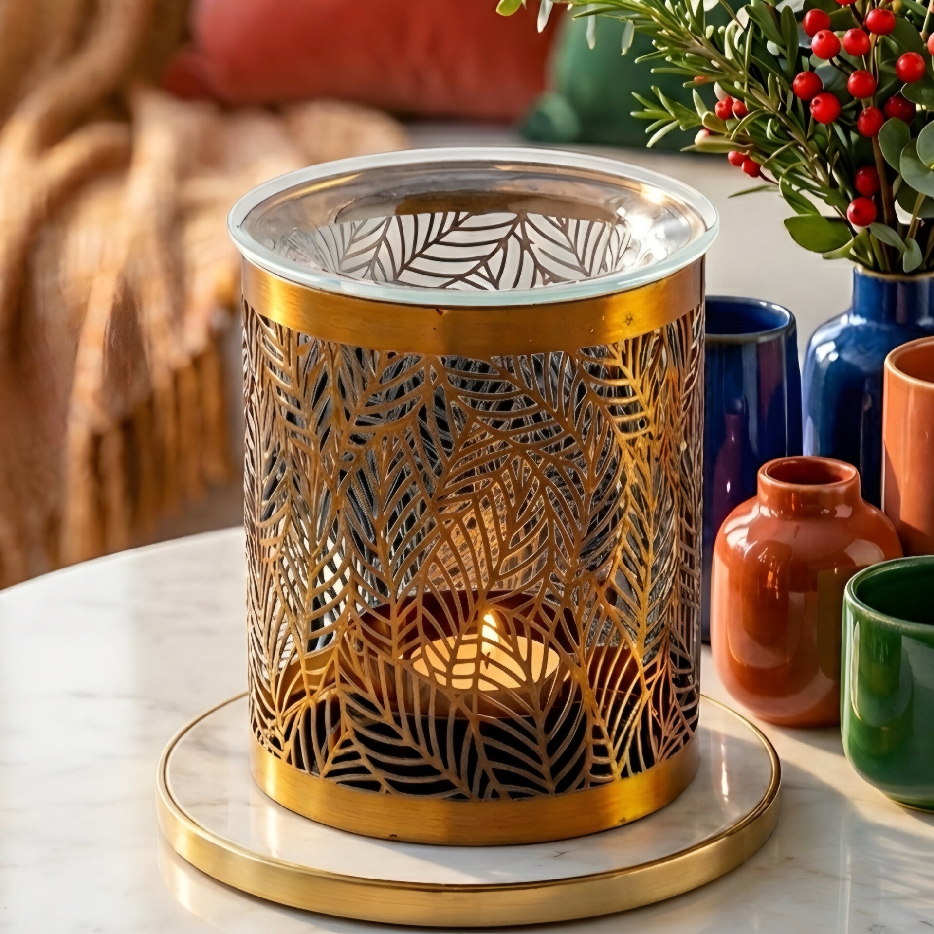 Brûle Parfum Diffuseur Feuilles Dorées