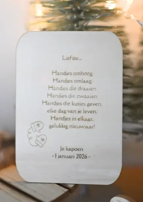Houten nieuwjaarsbrief