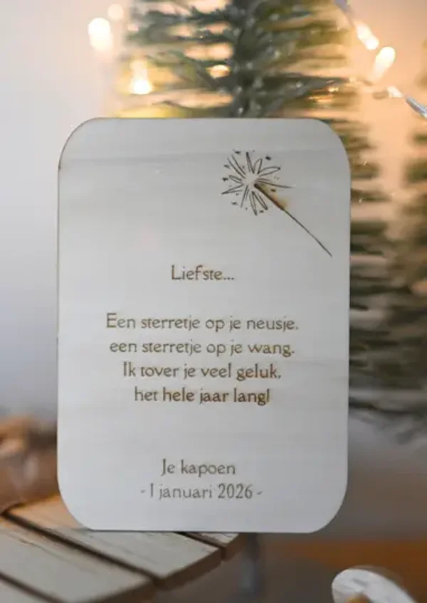Houten nieuwjaarsbrief