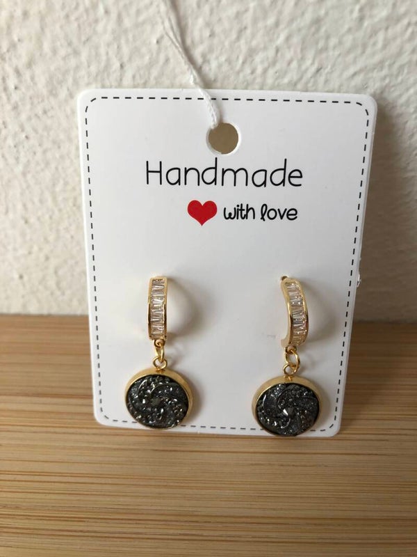 Goudkleurige hangers zwart/ grijs glitter