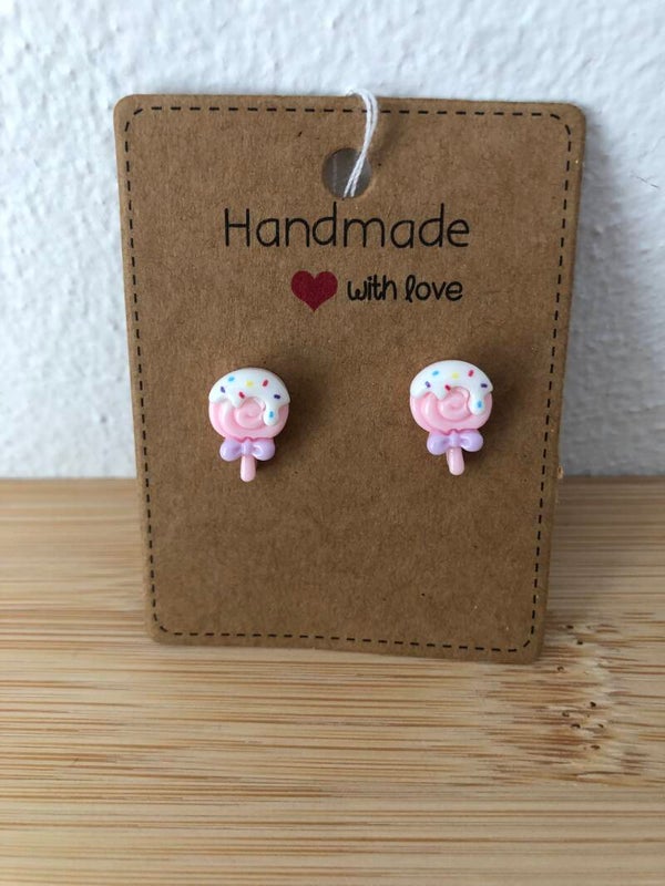 Oorstekers lollypop roze met paarse strik