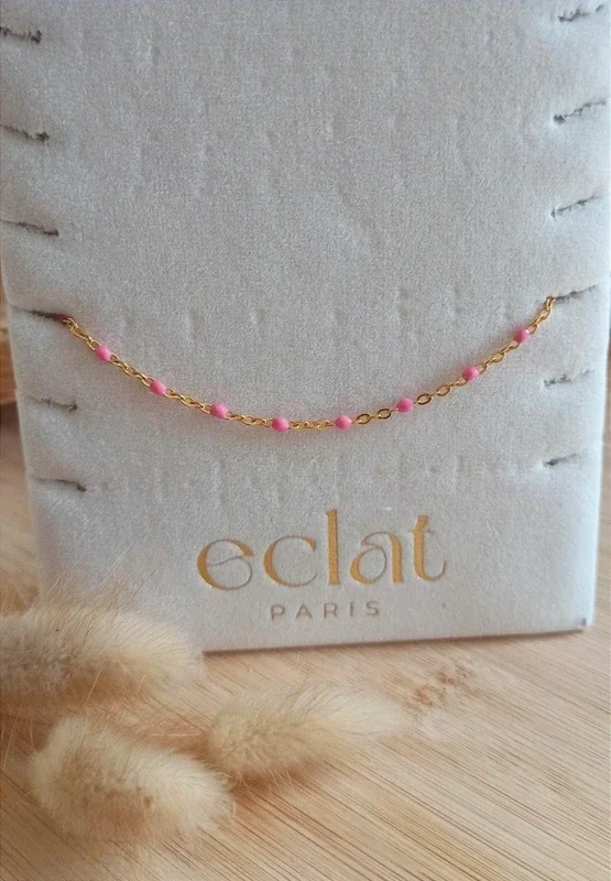 Chaîne de cheville acier inoxydable émail rose