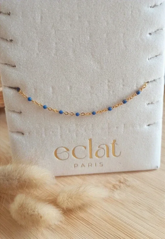 Chaîne de cheville acier inoxydable émail bleu foncé