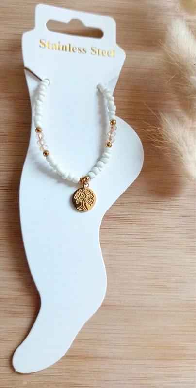 Chaîne de cheville acier inoxydable perles arbre de vie