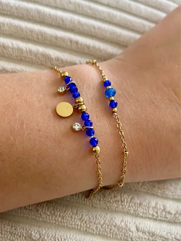 Bracelet double chaînette acier inoxydable et perles