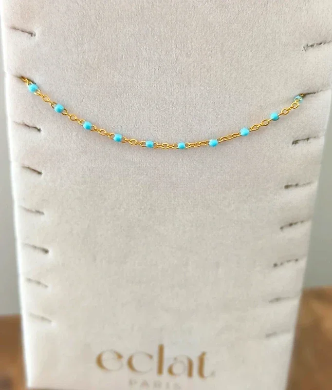 Chaîne de cheville acier inoxydable émail bleu ciel