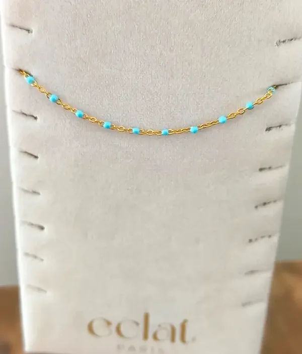 Chaîne de cheville acier inoxydable émail bleu ciel