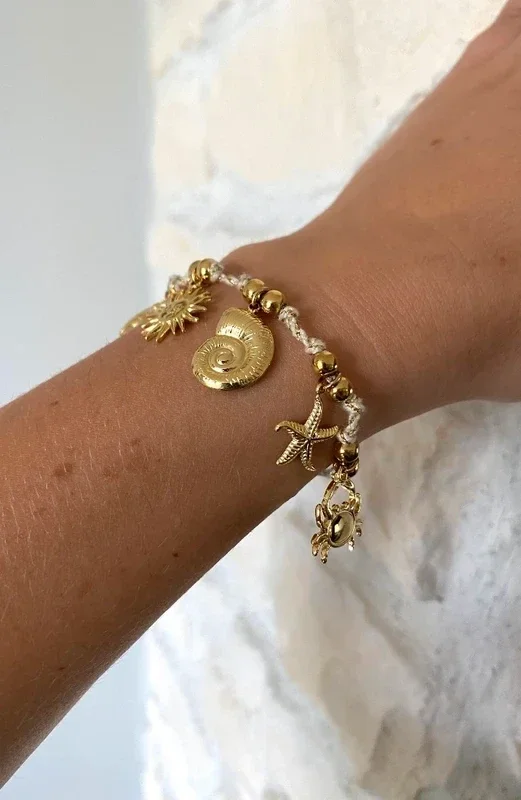 Bracelet cordon et acier inoxydable coquillage