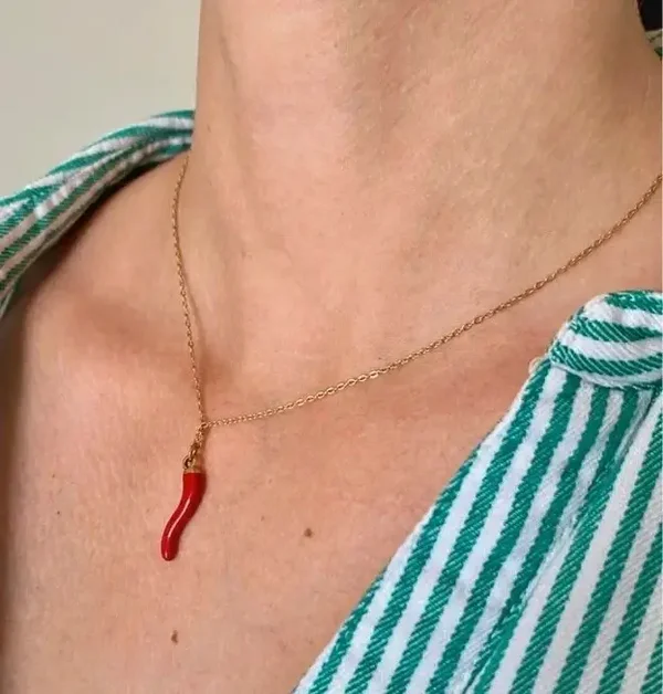 Collier acier inoxydable piment rouge