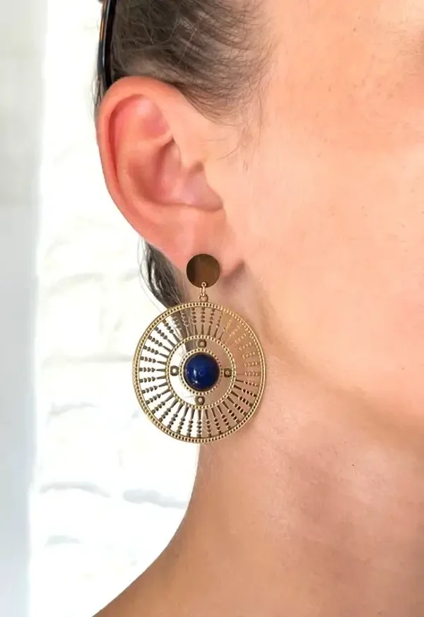 Boucles d’oreilles acier inoxydable et lapis lazuli bleu