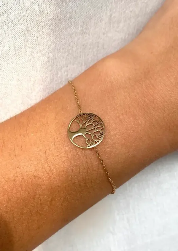Bracelet acier inoxydable doré arbre de vie
