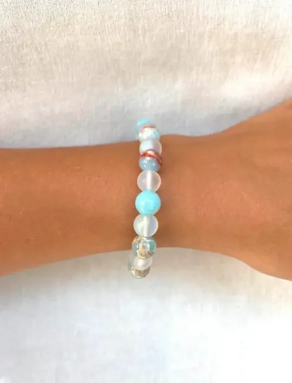 Bracelet élastique pierres quartz tons bleus