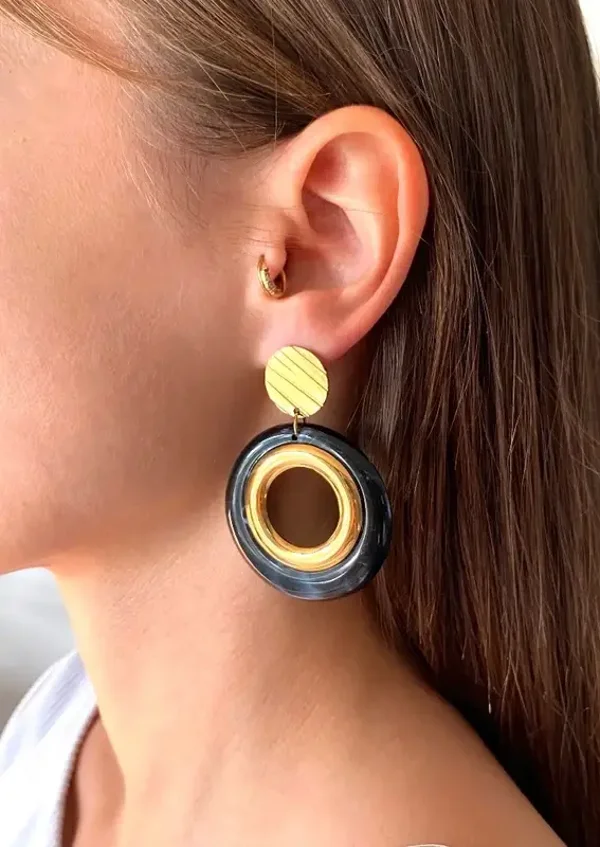 Boucles d’oreilles acier inoxydable doré et noir marbrées