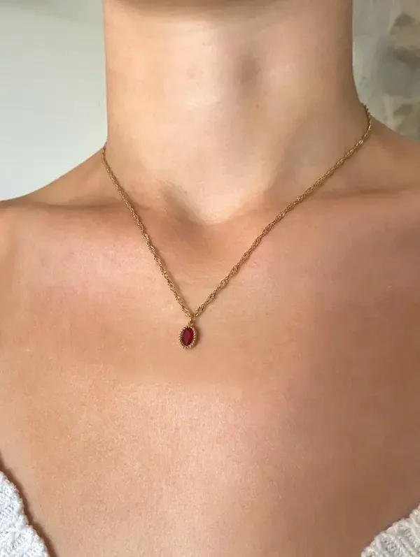 Collier acier inoxydable pendentif pierre coloris au choix