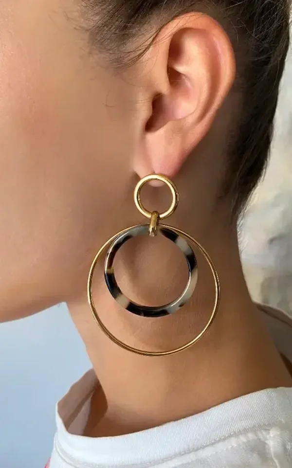 Boucles d'oreilles pendantes acier inoxydable résine léopard