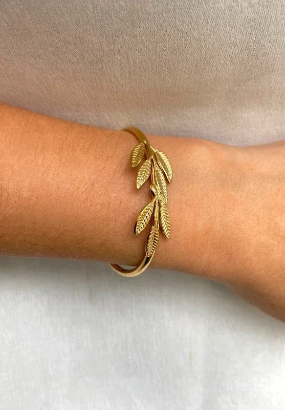 Bracelet jonc acier inoxydable feuilles