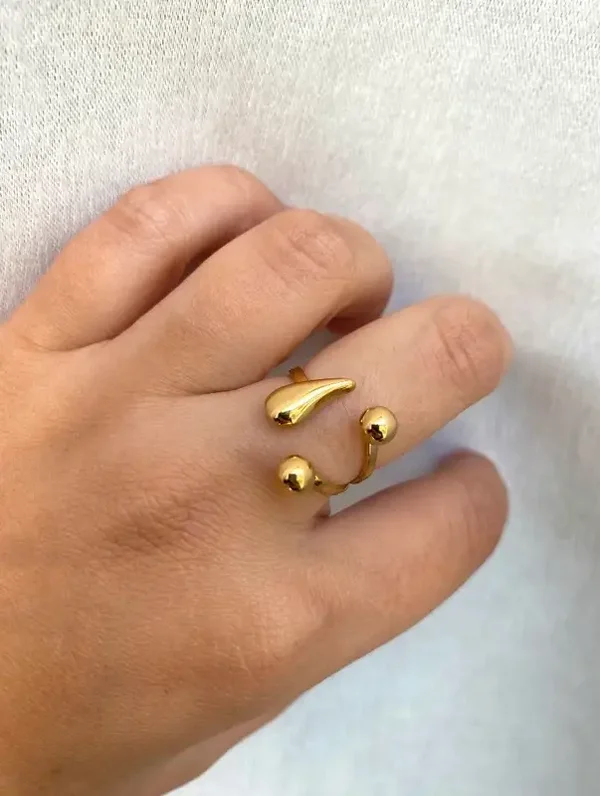 Bague acier inoxydable goutte et boules