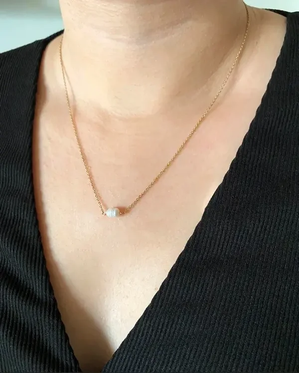 Collier perle d'eau douce acier inoxydable
