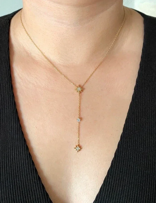 Collier décolleté acier inoxydable doré étoiles et strass