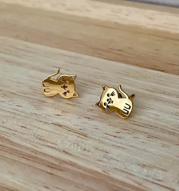 Boucles d'oreilles clous chats acier inoxydable
