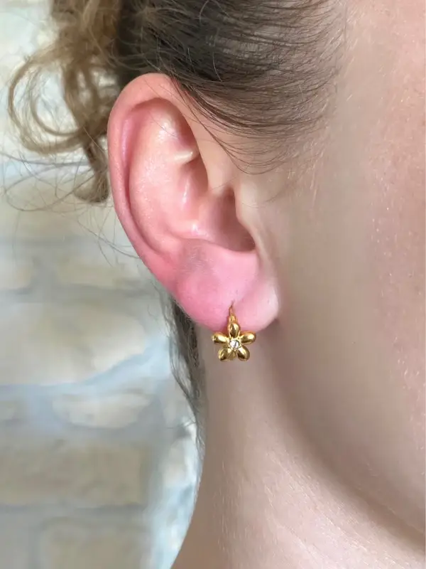 Boucles d’oreilles mini créoles fleurs avec strass