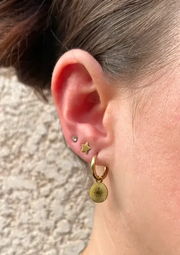 Trio de boucles d’oreilles trois trous créoles étoiles et strass