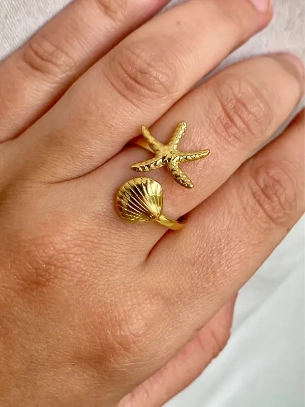 Bague coquillage étoile de mer et coquillage