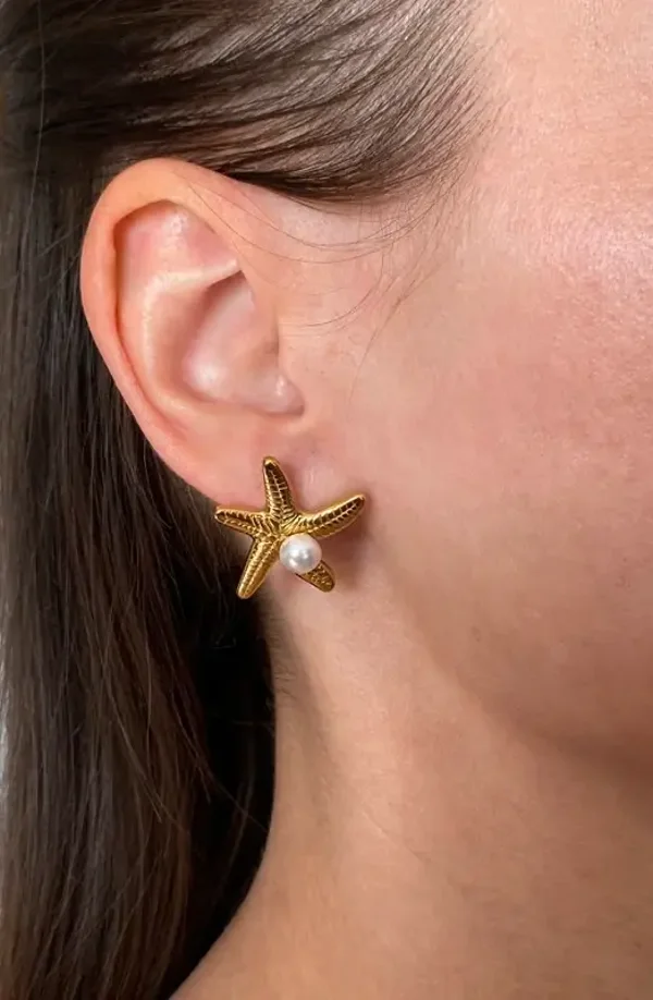 Boucles d'oreilles acier inoxydable étoiles de mer perles nacrées