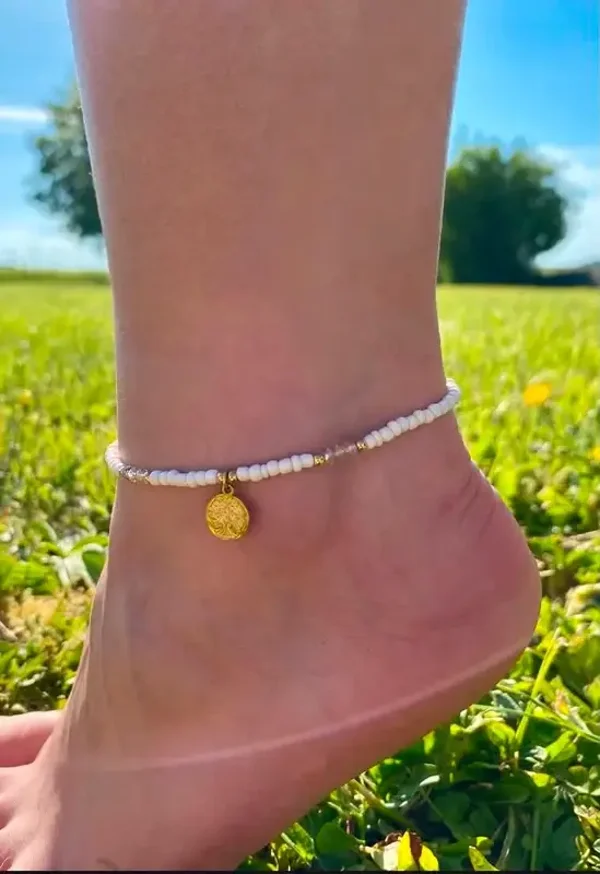 Chaîne de cheville acier inoxydable perles arbre de vie