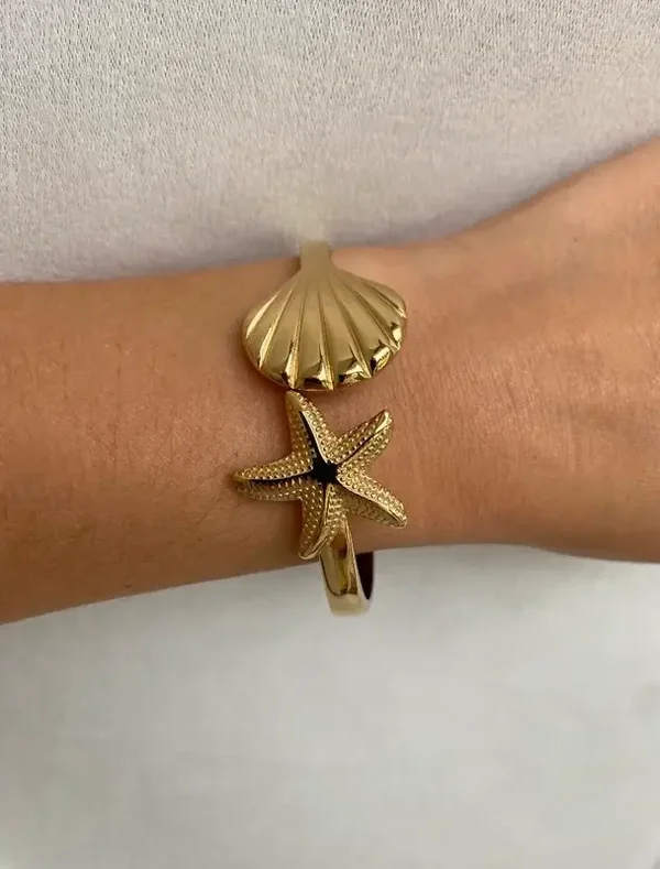 Bracelet jonc ressort coquillage étoile de mer