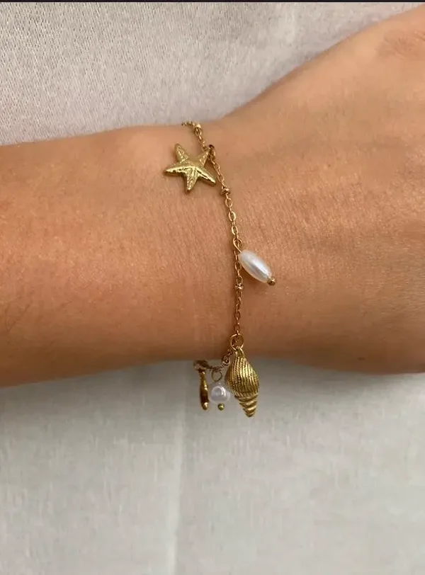 Bracelet acier inoxydable doré charmes marins