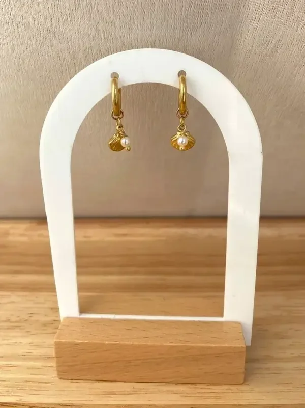 Boucles d'oreilles mini créoles coquillages et perles